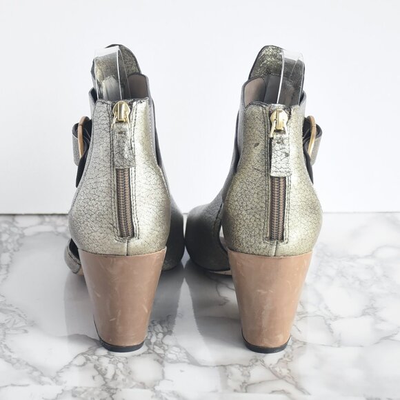 NWOT Naked Feet Soft Gold Metallic Lyra Leather Peep-toe Heel Bootie Size 9.5 - Picture 4 of 8